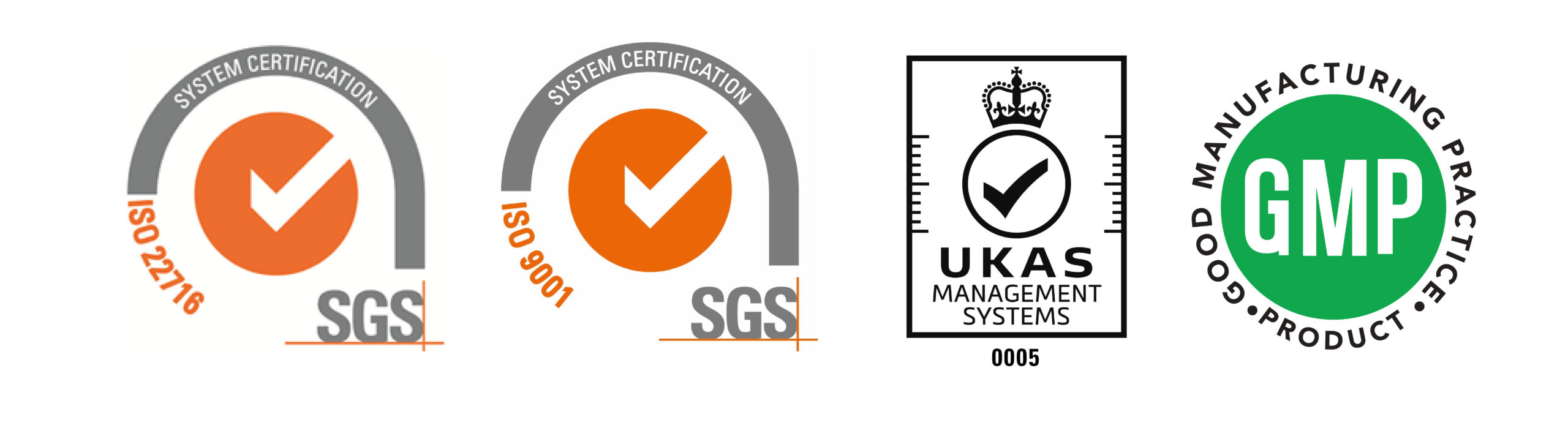 ISO 22716, ISO 9001, and Cosmetic GMP Certifications Logo Display